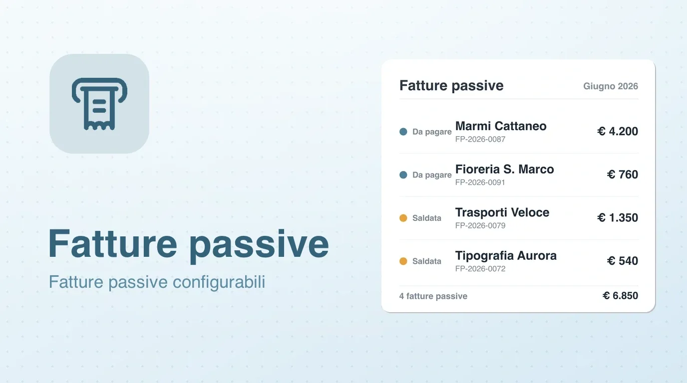 Widget Fatture passive: elenco delle fatture fornitore con stato e importo