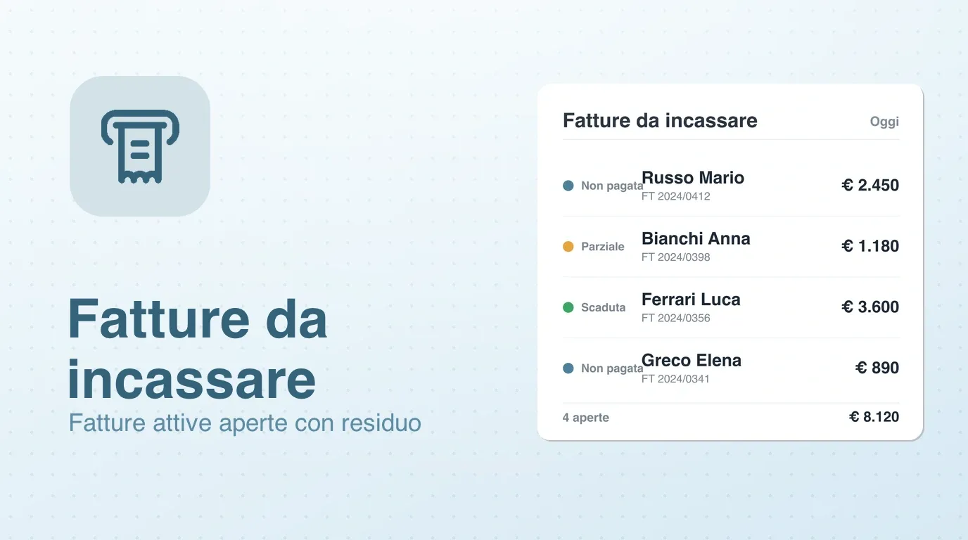 Widget Fatture da incassare: fatture aperte con residuo e scadenza