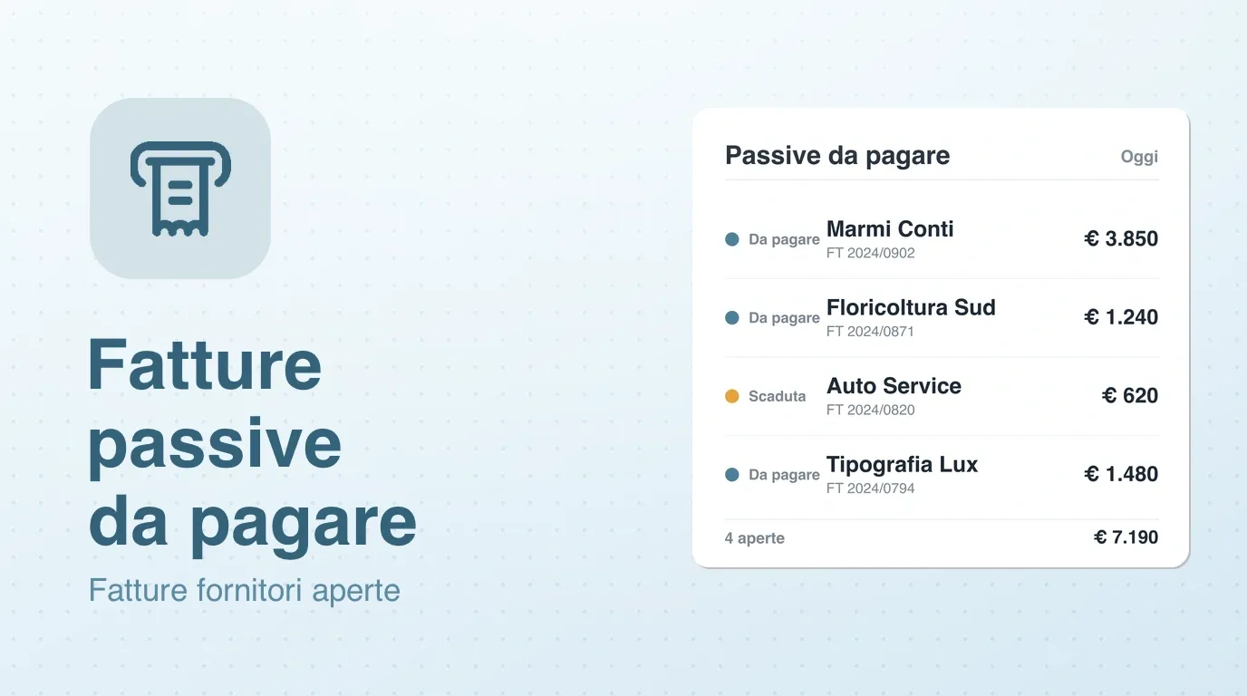 Widget Fatture passive da pagare: fatture fornitore con residuo e scadenza
