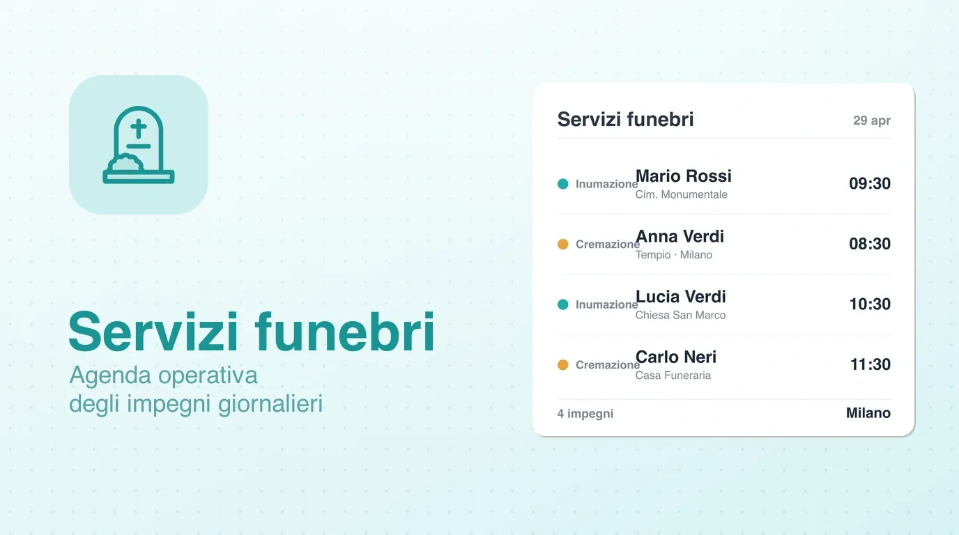 Widget Servizi funebri: agenda operativa degli impegni giornalieri