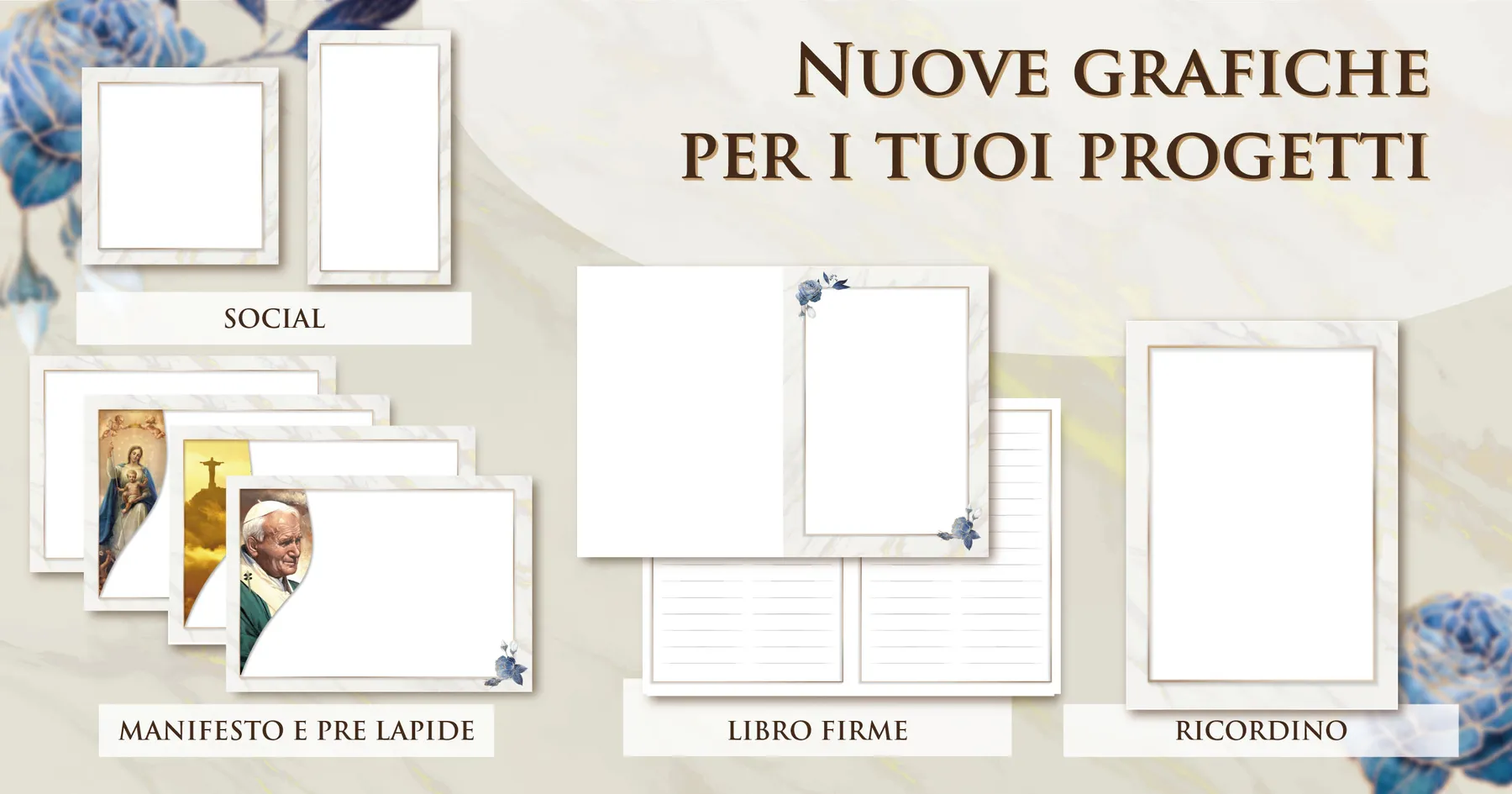 Sfondi e cornici per manifesti funebri Giotto in tonalità ambra dorata tenue: prelàpidi, ricordini, libri firme e grafiche social