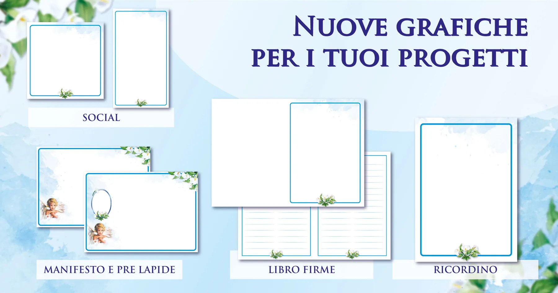 Set mensile di sfondi e cornici Giotto in tonalità azzurro, versione bambino per manifesti, prelàpidi, ricordini, libri firme e post social