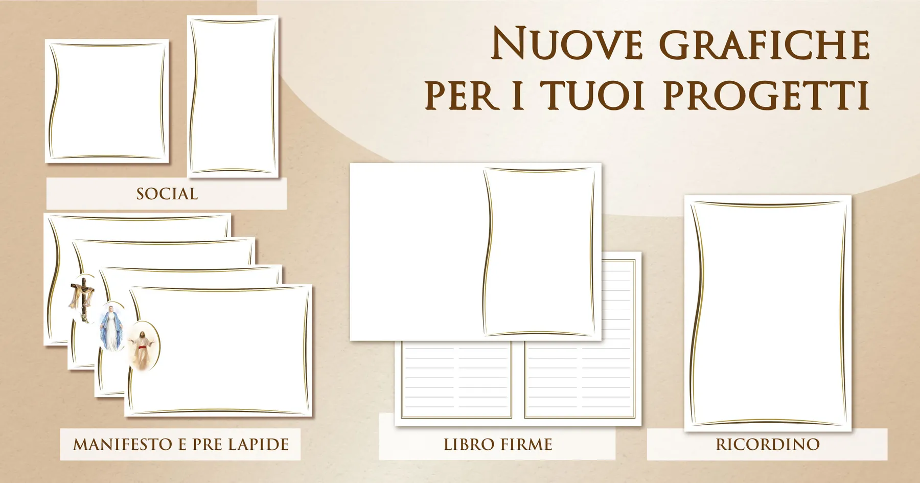Set mensile di sfondi e cornici Giotto in tonalità ambra dorata per manifesti, prelàpidi, ricordini, libri firme e post social