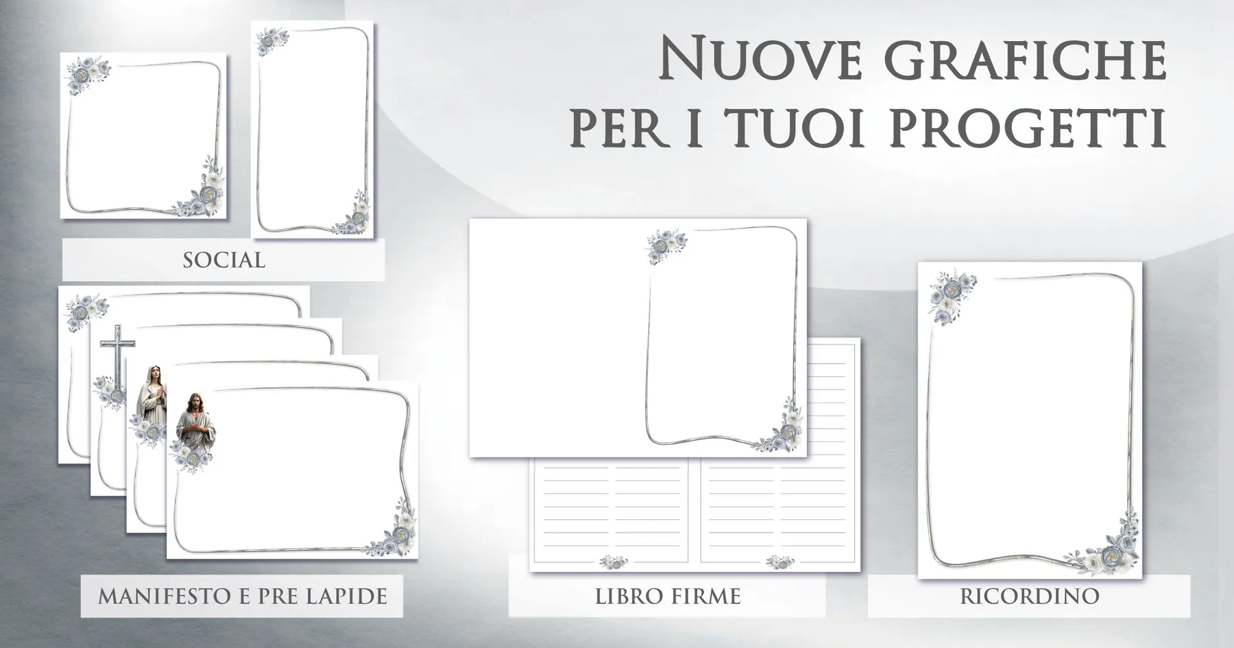 Set mensile di sfondi e cornici Giotto in tonalità avorio e crema per manifesti, prelàpidi, ricordini, libri firme e post social