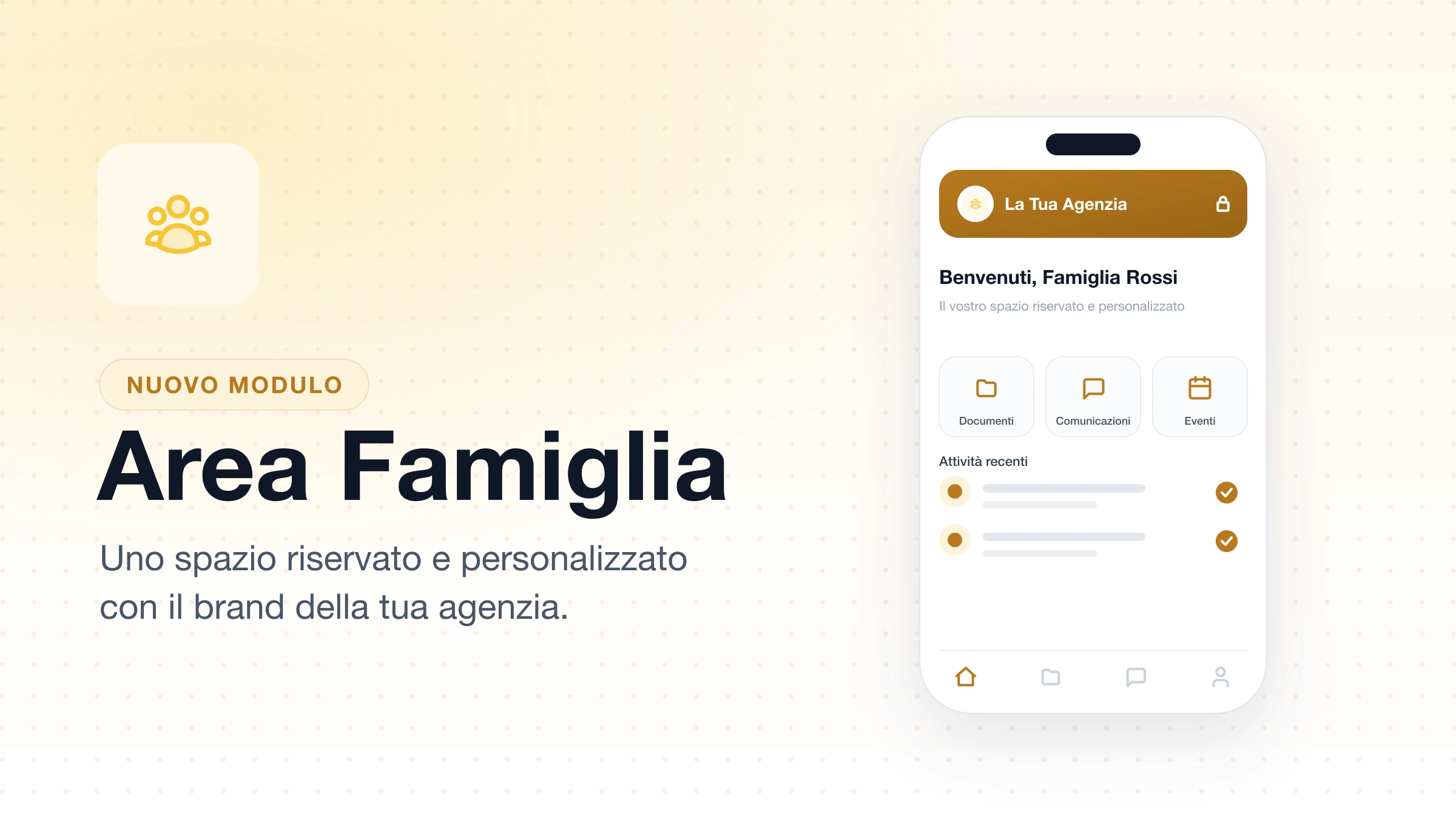 Cover novità Area Famiglia di Eterno: il telefono con lo spazio riservato della famiglia, documenti e comunicazioni