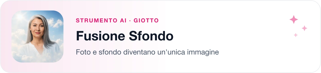 Strumento AI Fusione Sfondo di Giotto: foto e sfondo diventano un'unica immagine